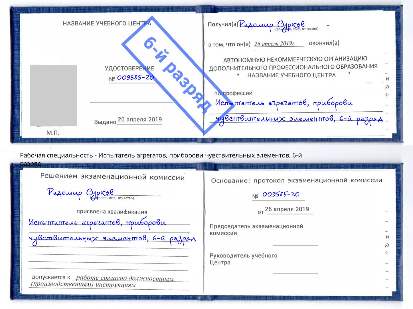 корочка 6-й разряд Испытатель агрегатов, приборови чувствительных элементов Тюмень