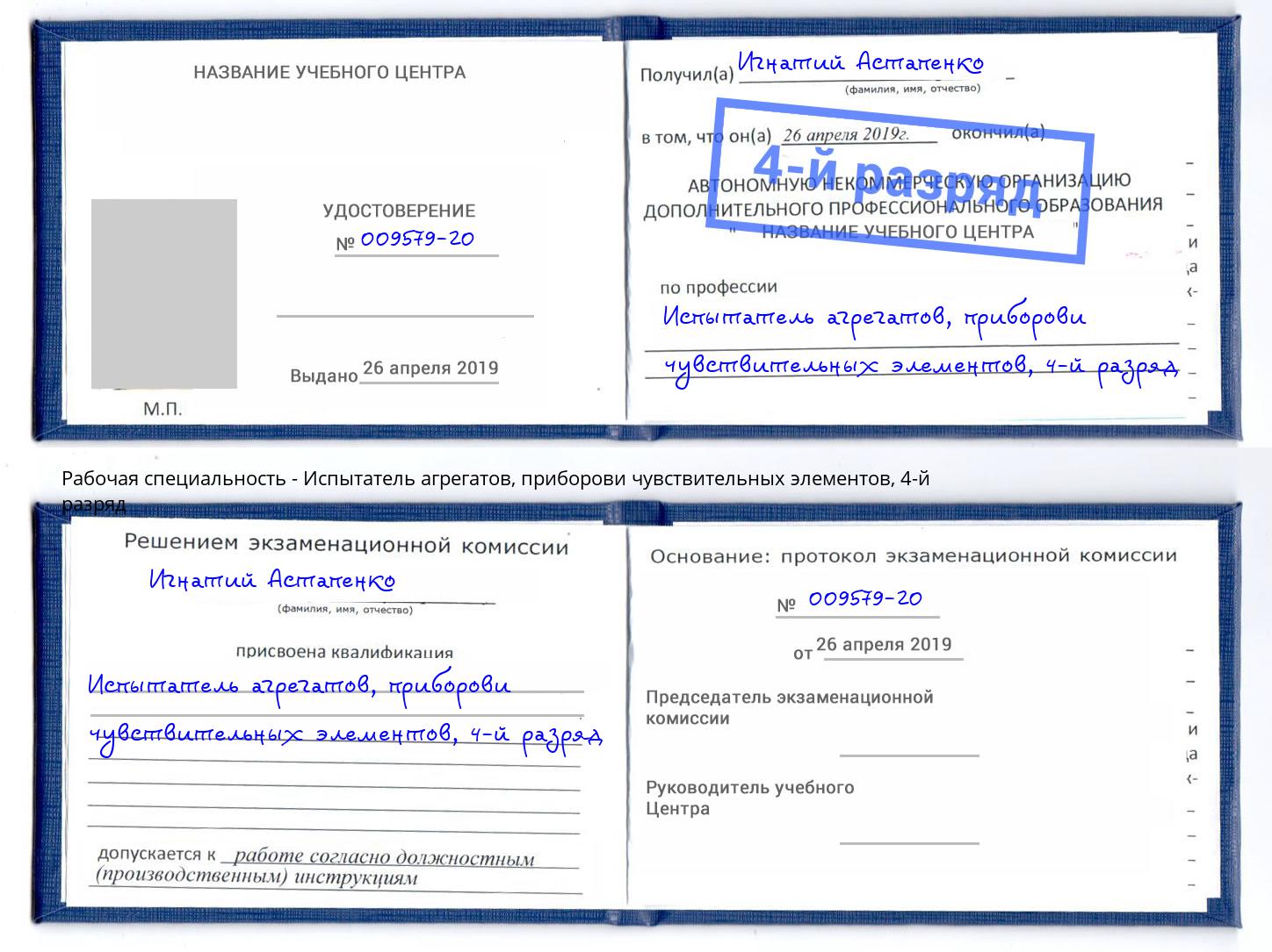 корочка 4-й разряд Испытатель агрегатов, приборови чувствительных элементов Тюмень
