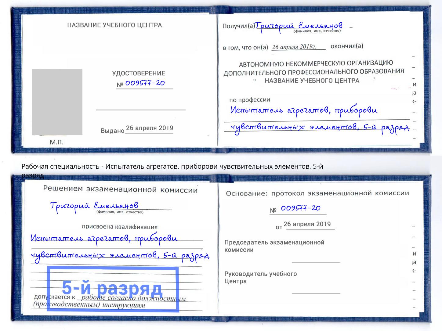корочка 5-й разряд Испытатель агрегатов, приборови чувствительных элементов Тюмень