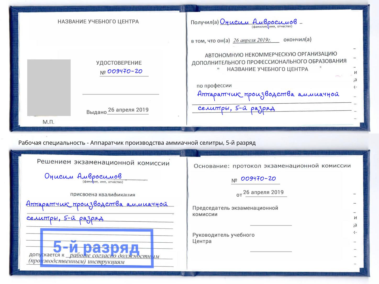 корочка 5-й разряд Аппаратчик производства аммиачной селитры Тюмень