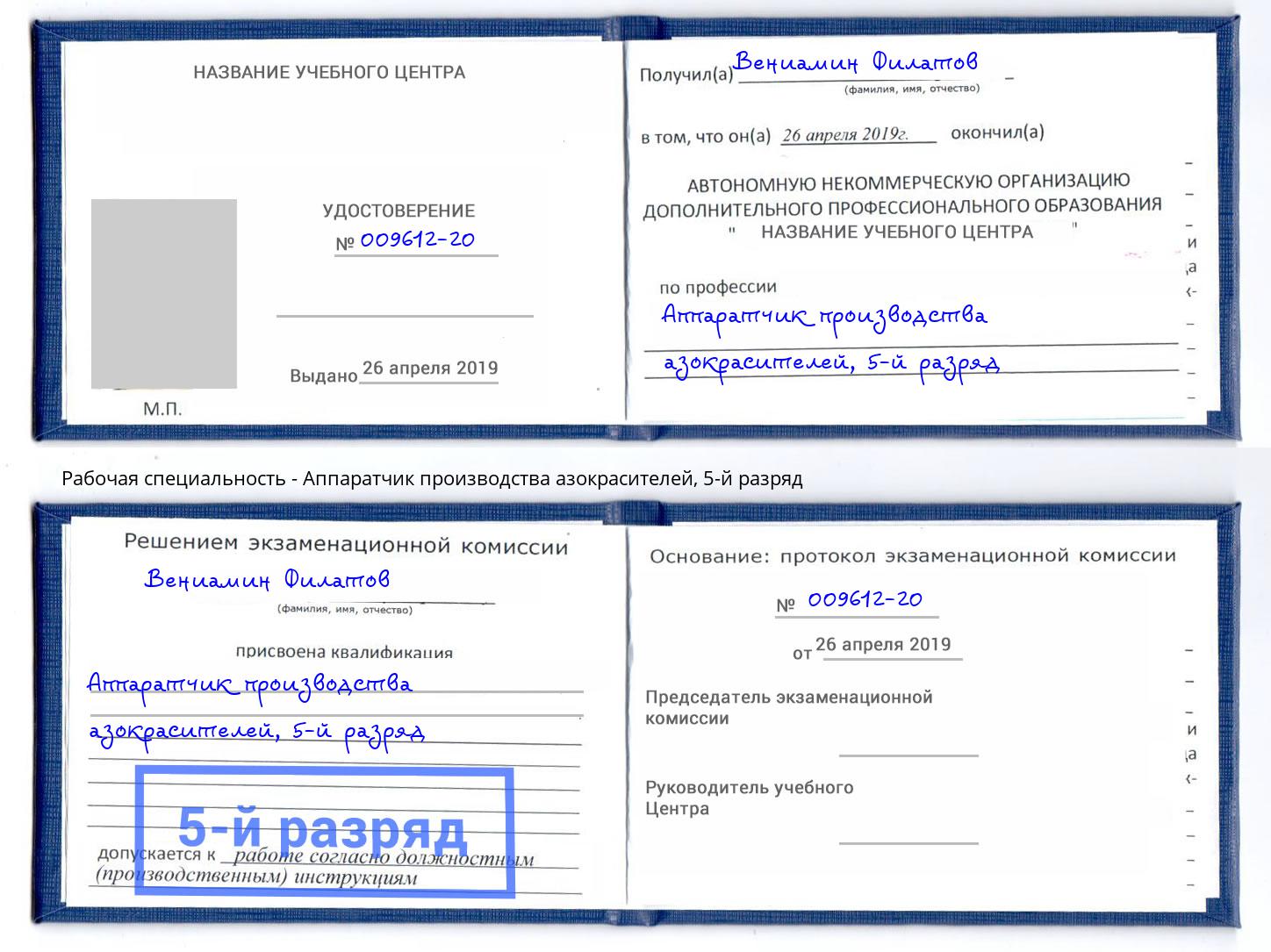 корочка 5-й разряд Аппаратчик производства азокрасителей Тюмень
