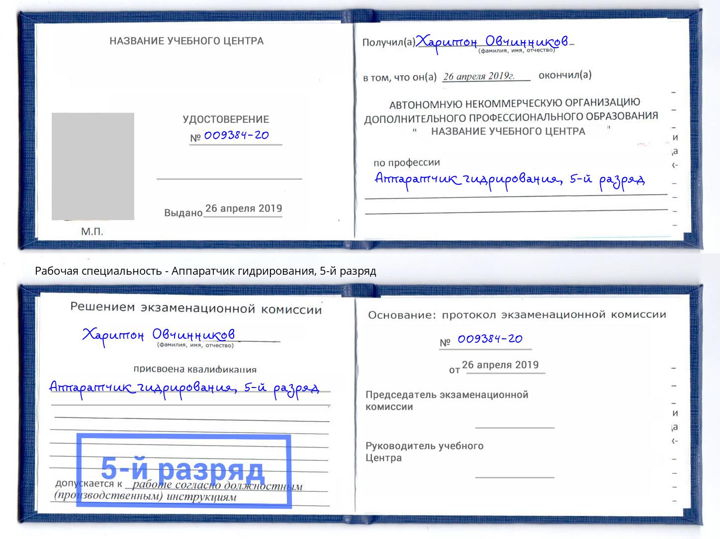 корочка 5-й разряд Аппаратчик гидрирования Тюмень