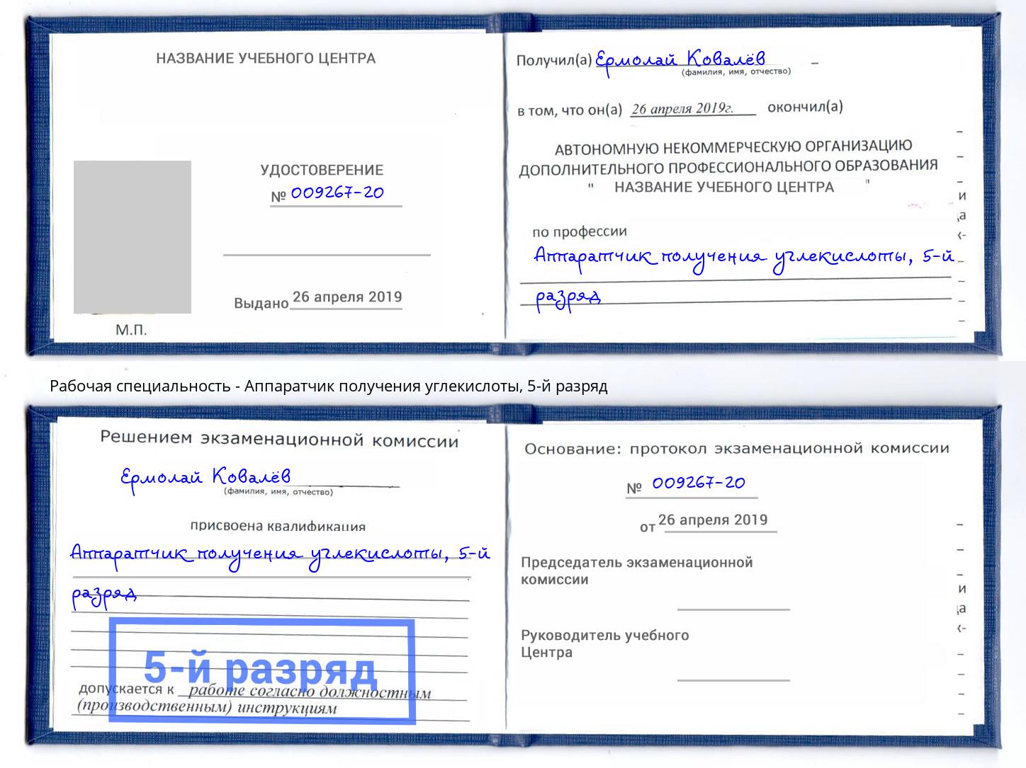 корочка 5-й разряд Аппаратчик получения углекислоты Тюмень