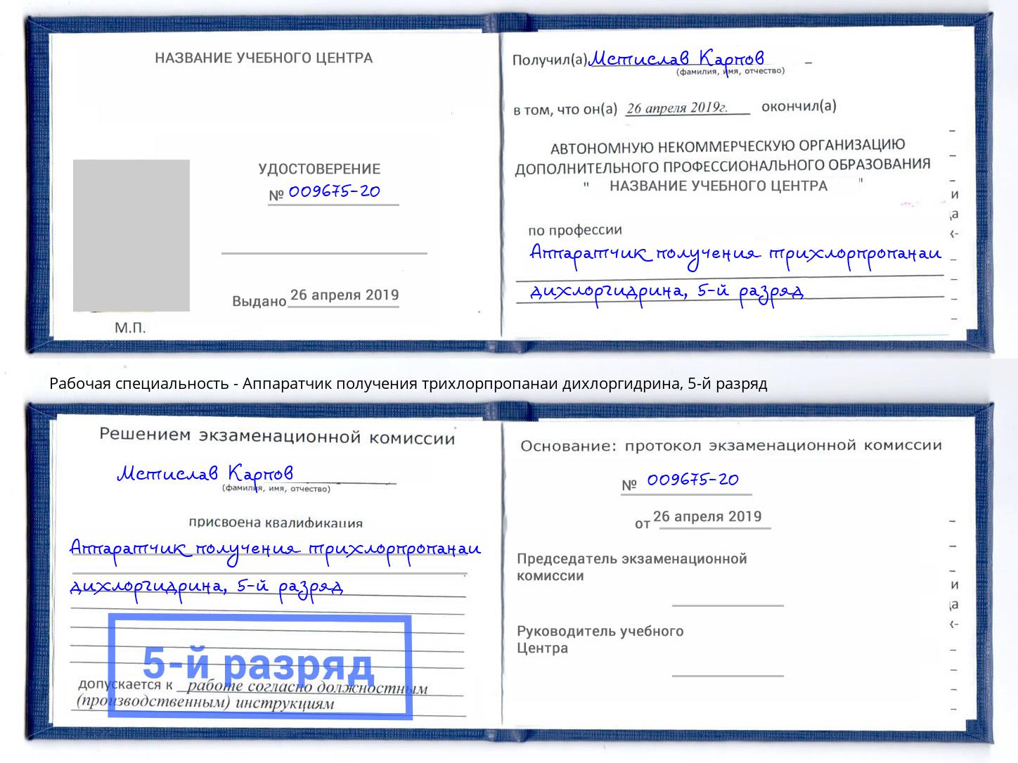 корочка 5-й разряд Аппаратчик получения трихлорпропанаи дихлоргидрина Тюмень