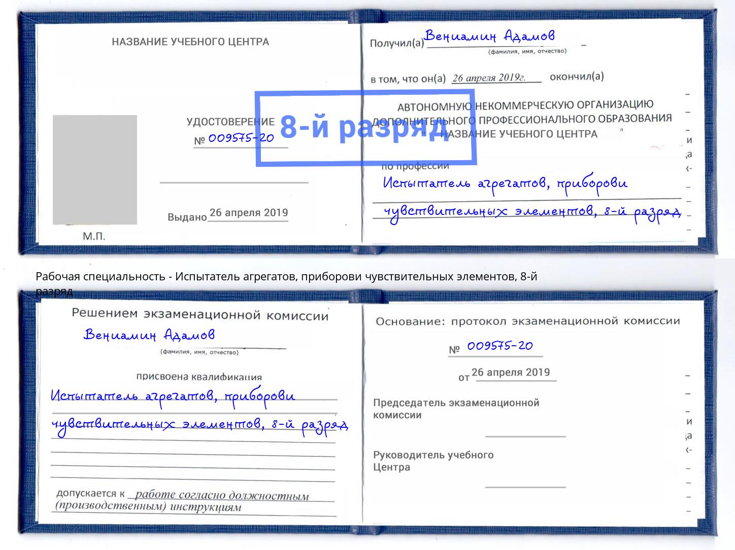 корочка 8-й разряд Испытатель агрегатов, приборови чувствительных элементов Тюмень
